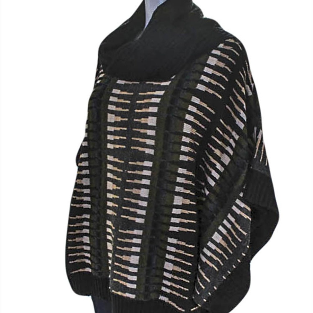 Curio Cowl Neck Sweater Poncho Cape Wool Blend